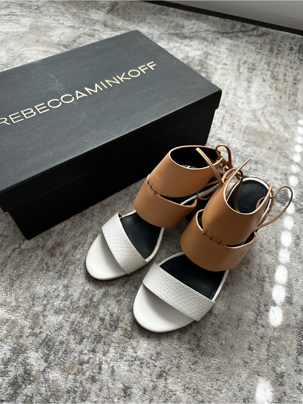 Rebecca Minkoff Christy Sandals - Nude/White/Snake Embossed Leather